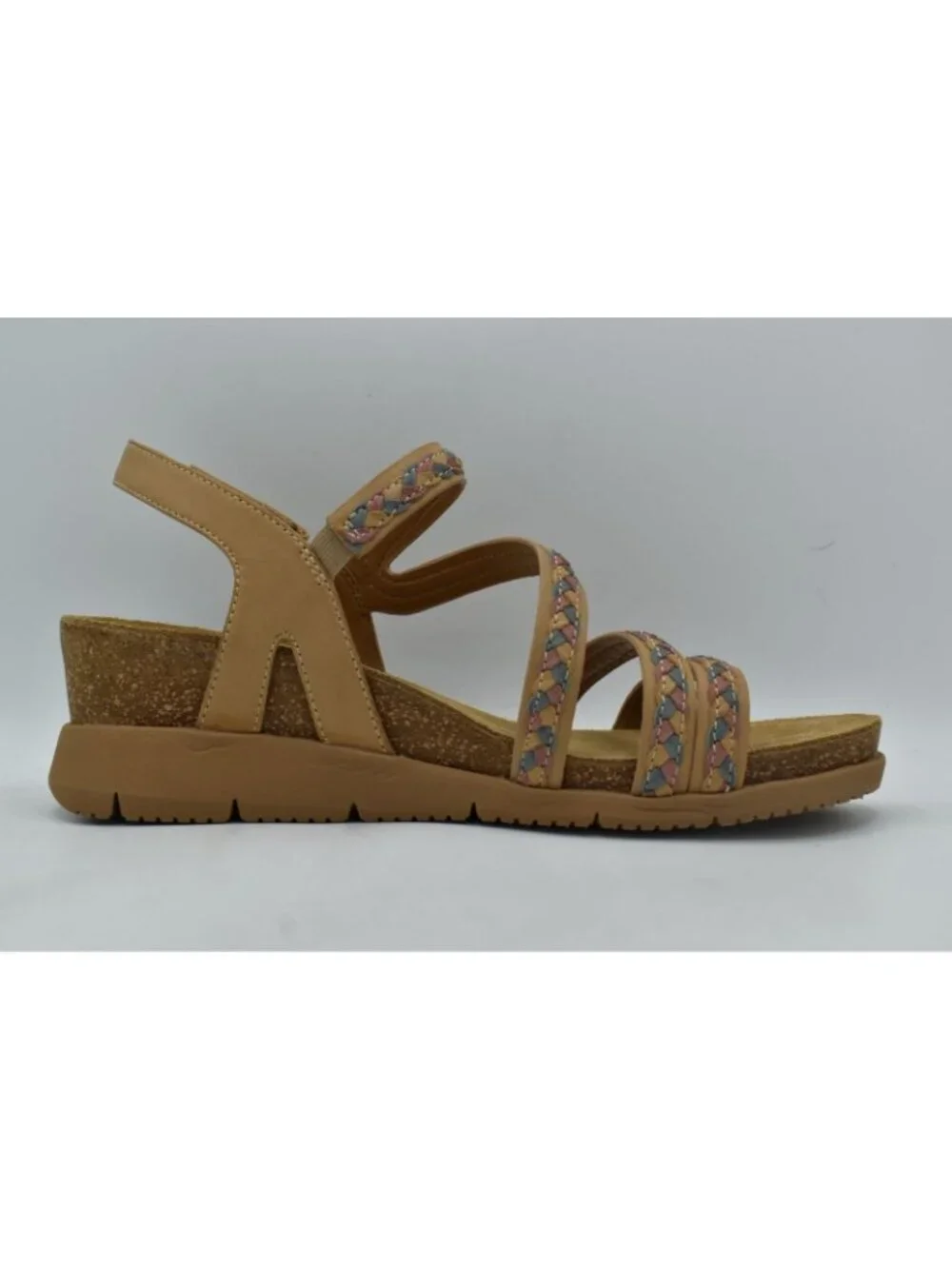 Comfortiva Women 9 Silvia Caramel Multi Color Leather Wedge Strappy Sandal Shoes
